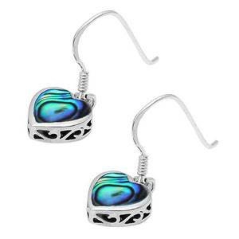 Sterling Silver Heart Shape Abalone Shell Earrings